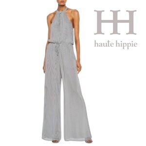 HAUTE HIPPIE Rare Silk Wide Leg Navy Pinstripe Lexi Jumper